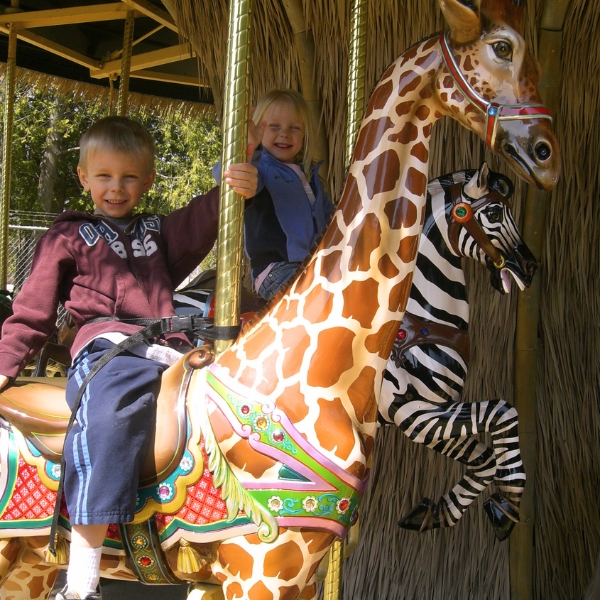 Child riding carousel