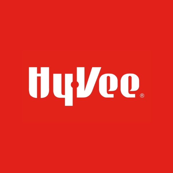 The words, "Hy-Vee" are in white text on a red background.